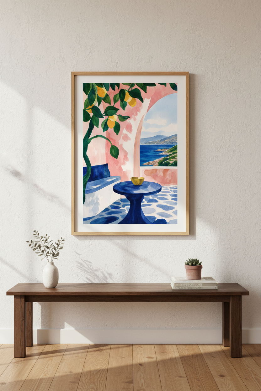 Lemon Wall Art | Watercolor Mediterranean, Living Room Decor