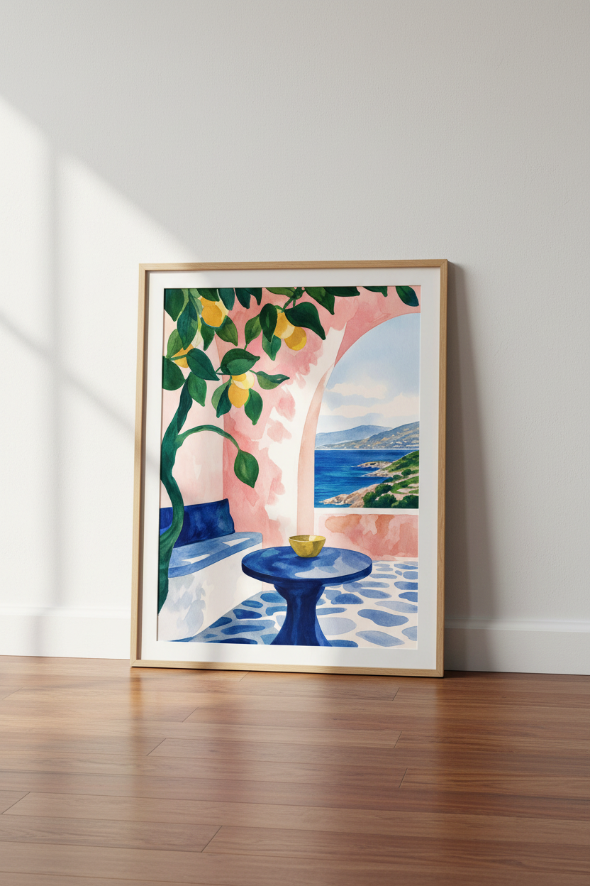 Lemon Wall Art | Watercolor Mediterranean, Living Room Decor