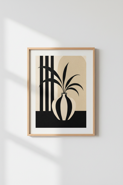 Geometric Vase Print | Monochrome Beige, Modern Living Room Decor