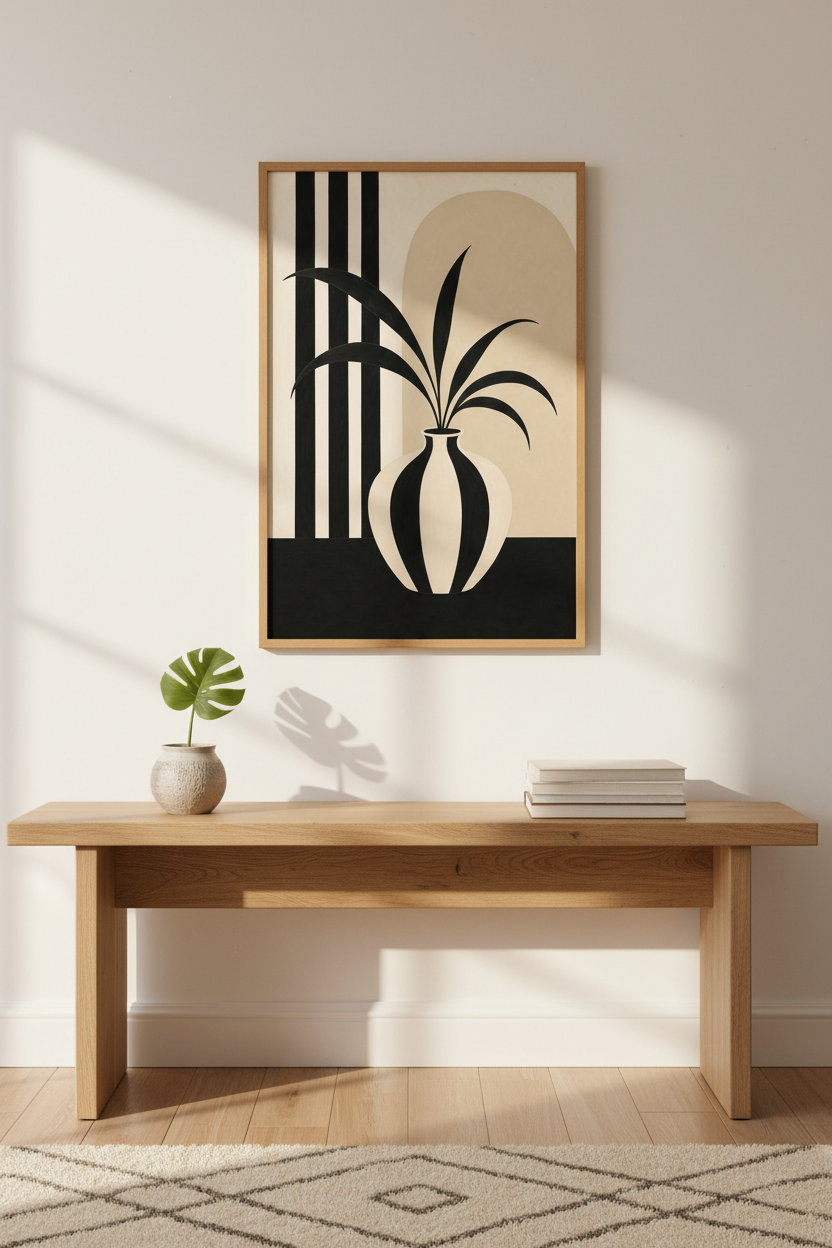 Geometric Vase Print | Monochrome Beige, Modern Living Room Decor
