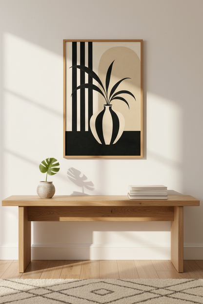 Geometric Vase Print | Monochrome Beige, Modern Living Room Decor
