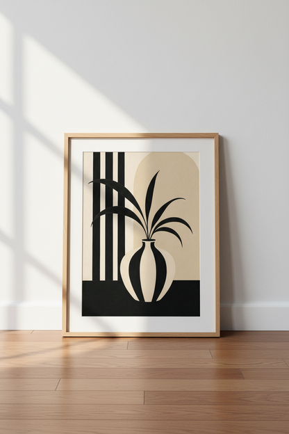 Geometric Vase Print | Monochrome Beige, Modern Living Room Decor
