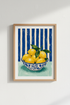 Lemon Bowl Wall Art | Mediterranean Blue Striped Poster, Kitchen Decor