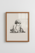 Boy and Kitten Sketch Wall Art | Nursery Decor | Minimalist Pencil Drawing Poster