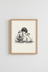 Boy and Bunny Rabbit Wall Art Print | Nursery Decor | Pen and Ink Sketch Poster