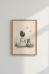Girl and Cat Butterfly Sketch | Whimsical Ink Art, Nursery Decor Poster