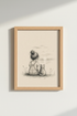 Girl and Cat Sunset Sketch | Neutral Pencil Drawing, Nursery & Bedroom Decor