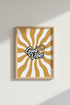 Retro Good Vibes Wall Art | Mustard Yellow Wavy Poster, Boho Dorm Decor