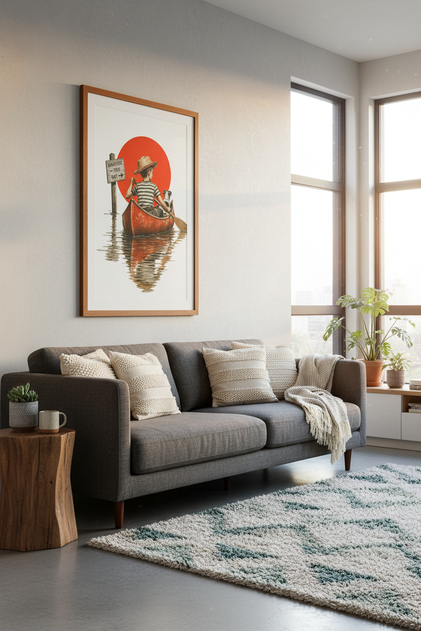 Canoe Adventure Wall Art | Vintage Boy and Dog Print | Nursery Playroom Decor