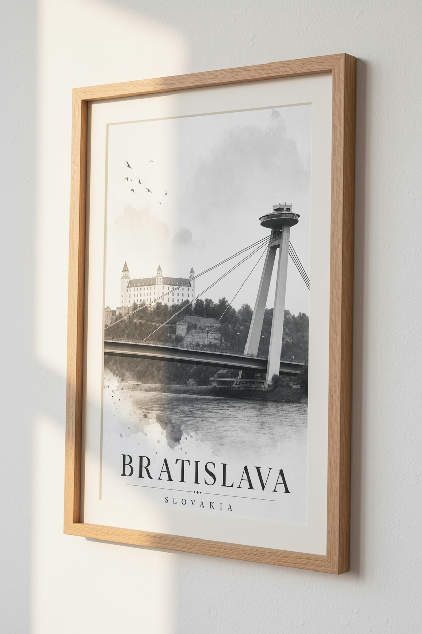 Bratislava Slovakia Wall Art | Black and White Travel Poster, Modern Office Decor