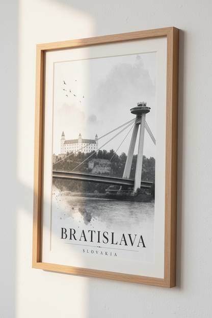 Bratislava Slovakia Wall Art | Black and White Travel Poster, Modern Office Decor