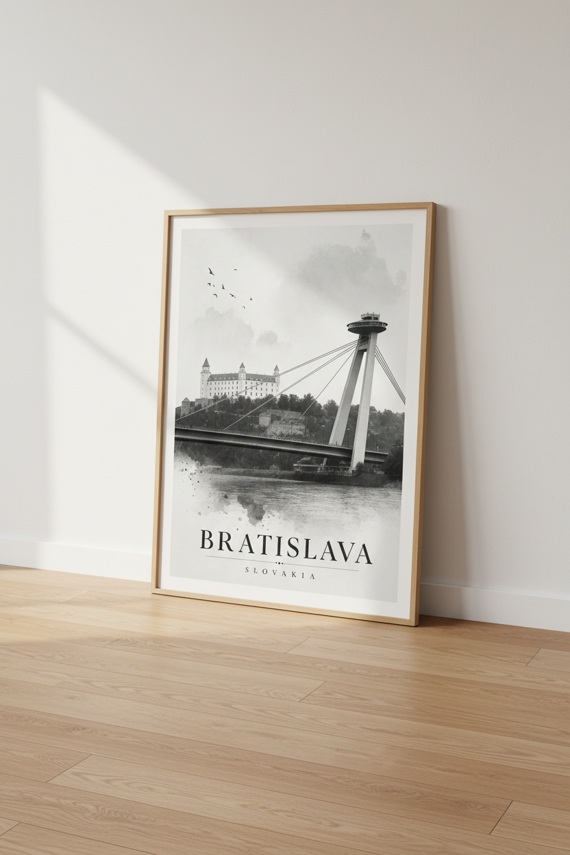 Bratislava Slovakia Wall Art | Black and White Travel Poster, Modern Office Decor
