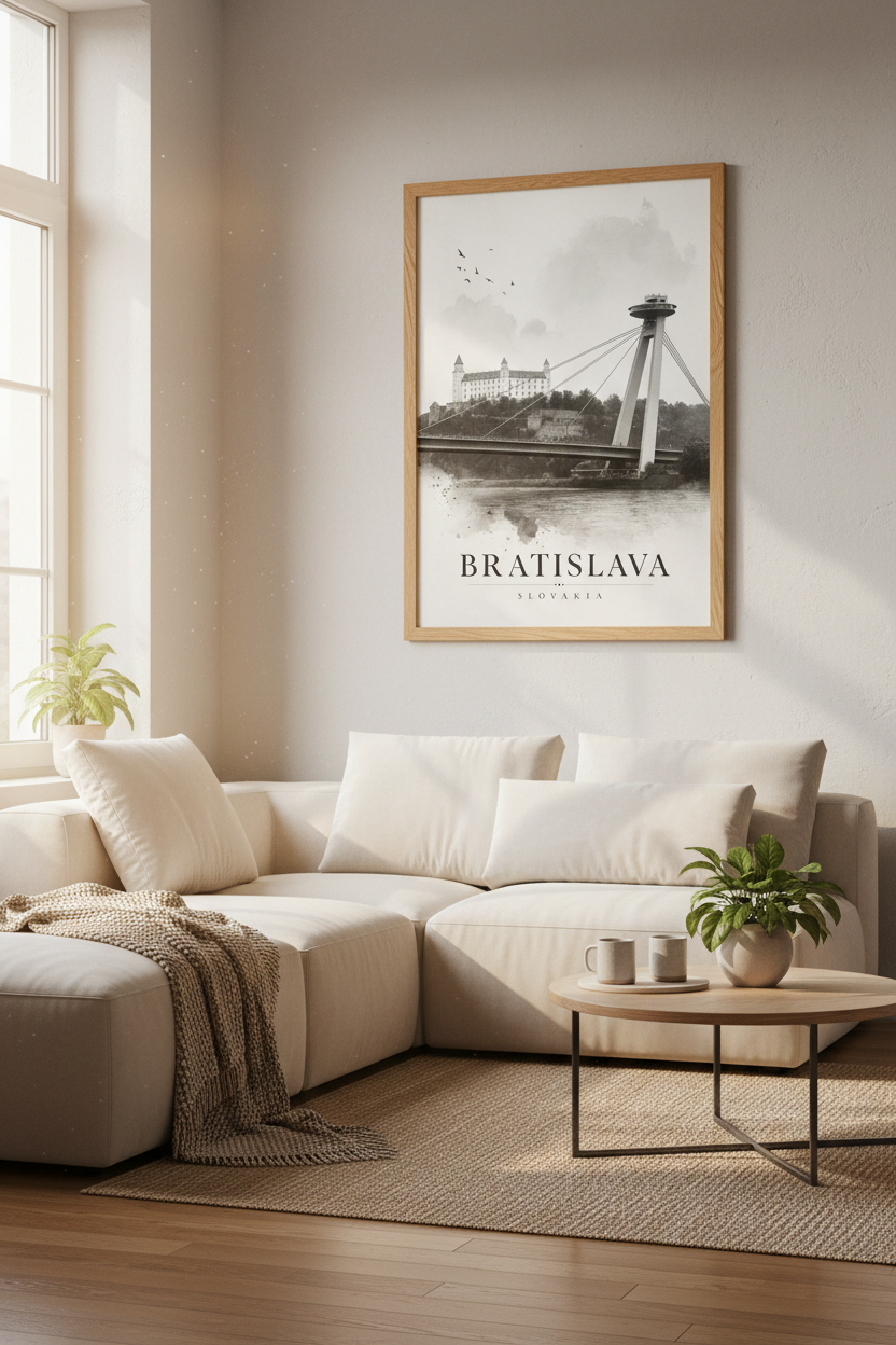 Bratislava Slovakia Wall Art | Black and White Travel Poster, Modern Office Decor