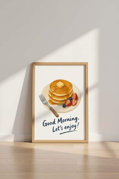 Pancake Breakfast Wall Art | Kitchen Decor | Watercolor Foodie Poster