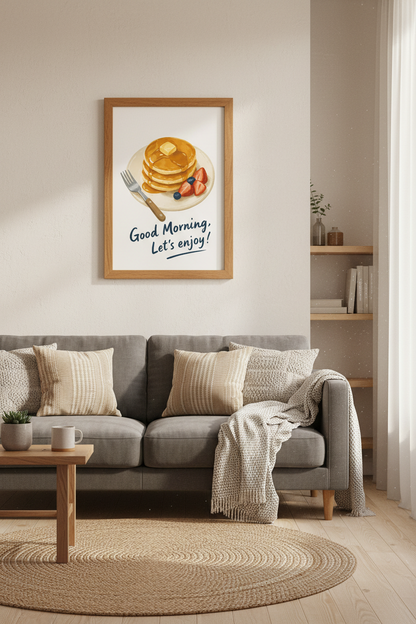 Pancake Breakfast Wall Art | Kitchen Decor | Watercolor Foodie Poster