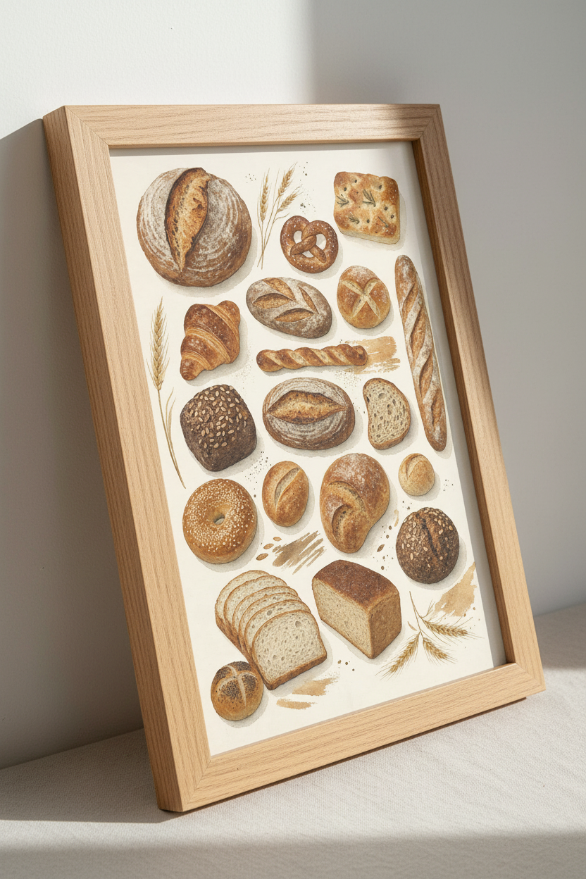 Artisan Bread Watercolor Print | Kitchen Wall Art | Rustic Bakery Decor Poster