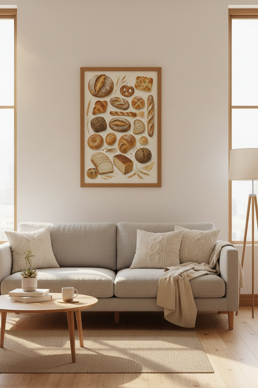 Artisan Bread Watercolor Print | Kitchen Wall Art | Rustic Bakery Decor Poster