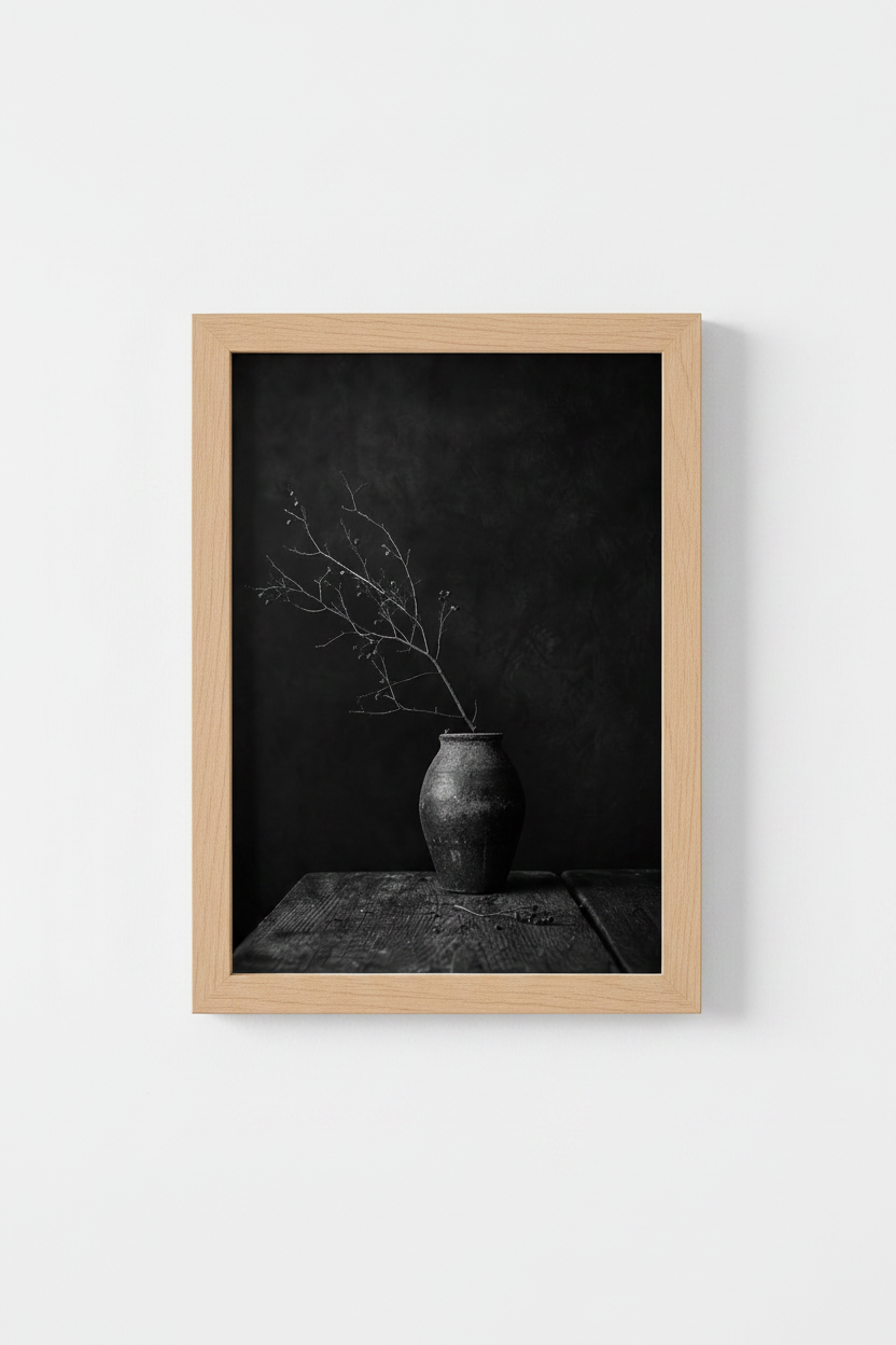 Moody Dark Still Life | Rustic Botanical Print, Black and White Wall Art
