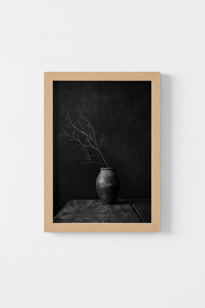 Moody Dark Still Life | Rustic Botanical Print, Black and White Wall Art