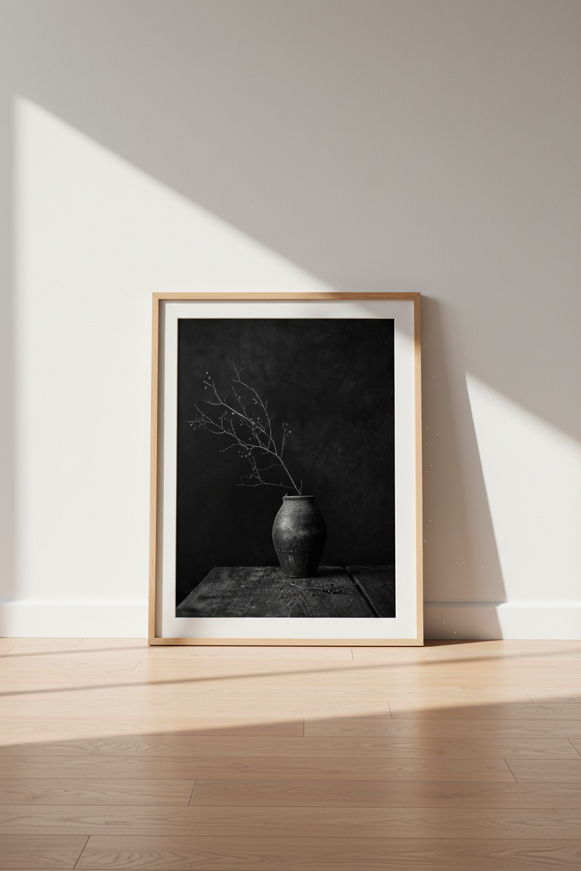 Moody Dark Still Life | Rustic Botanical Print, Black and White Wall Art