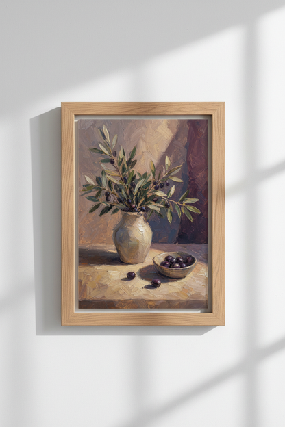 Mediterranean Olive Tree Oil Painting | Rustic Kitchen Decor | Tuscan Aesthetic Poster