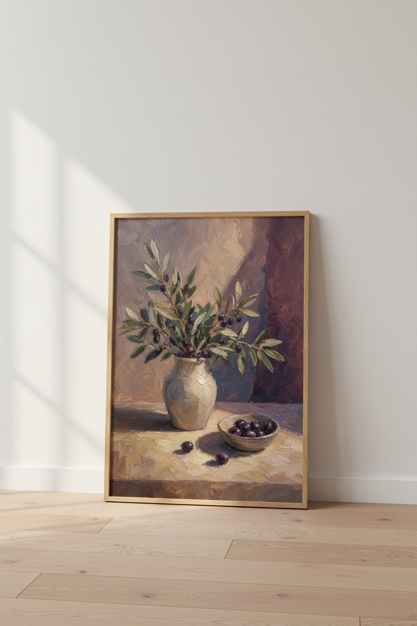 Mediterranean Olive Tree Oil Painting | Rustic Kitchen Decor | Tuscan Aesthetic Poster