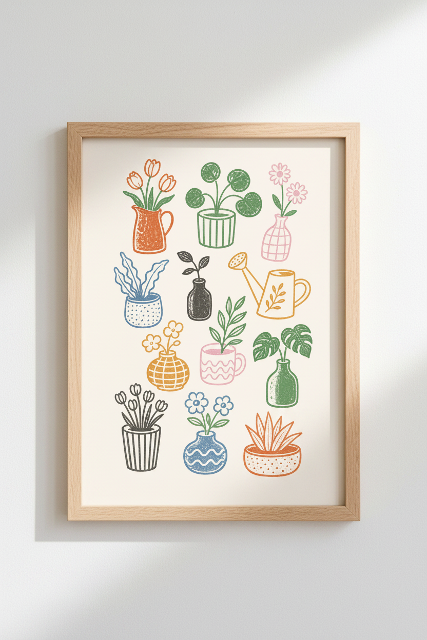 Botanical wall art | Whimsical Plant Print, Living Room Decor