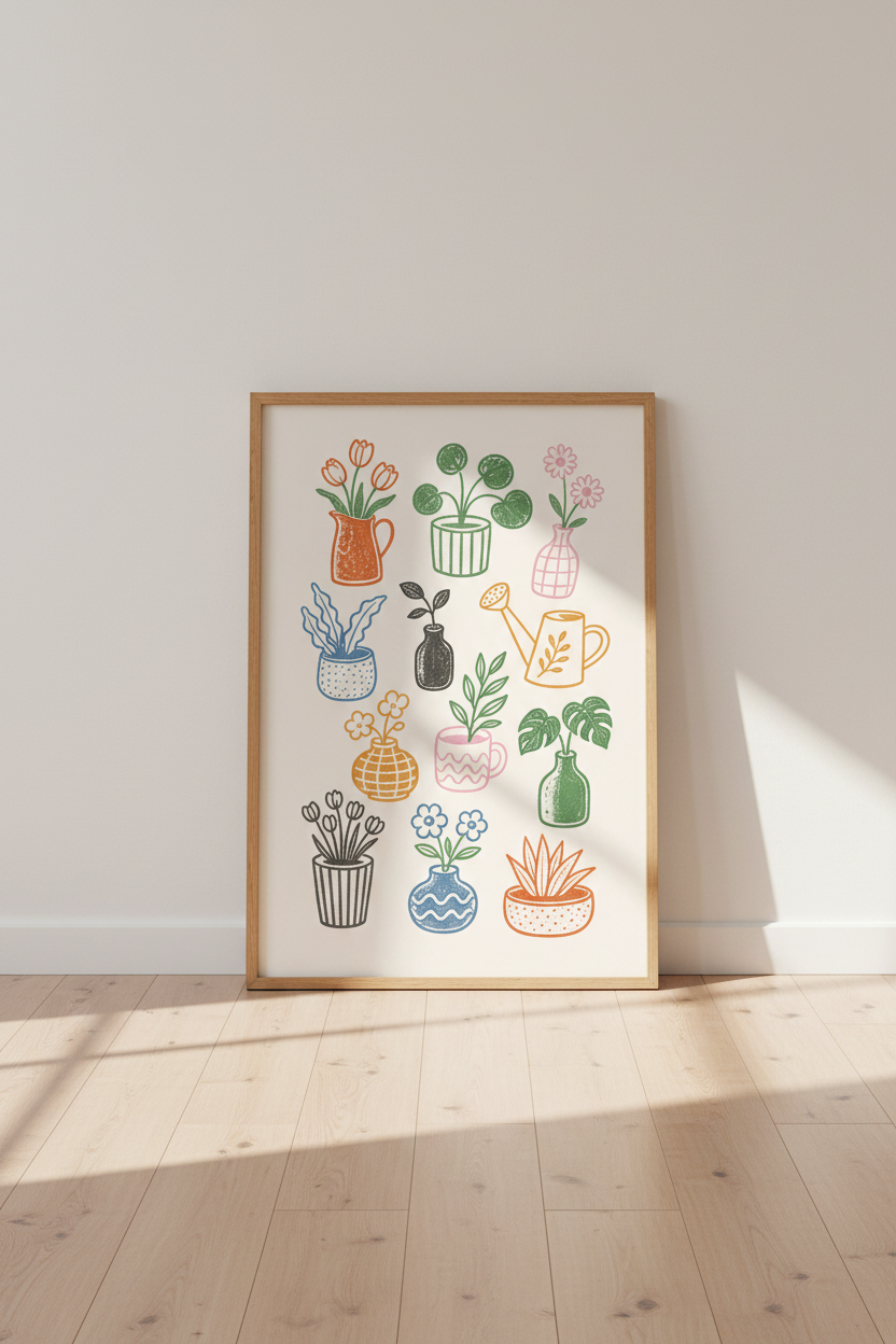 Botanical wall art | Whimsical Plant Print, Living Room Decor