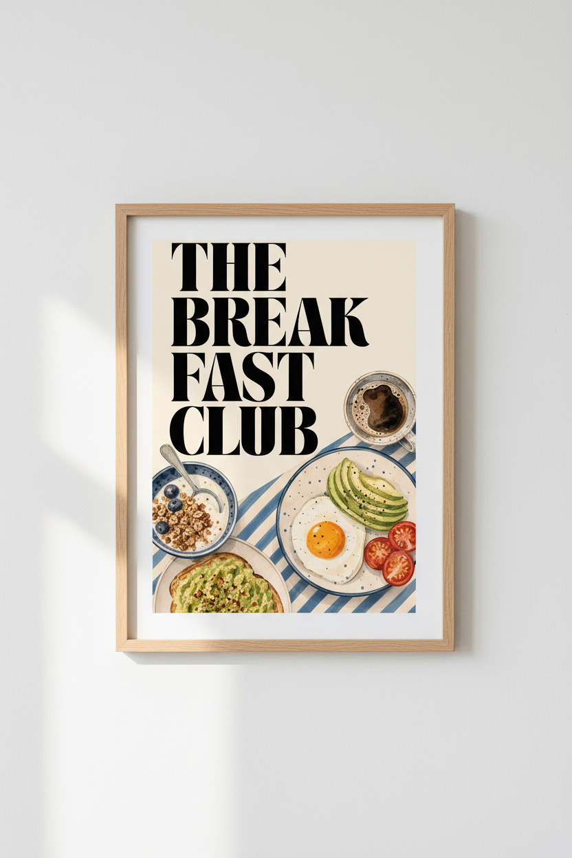 Breakfast Club Wall Art | Retro Foodie Watercolor Print, Kitchen Decor