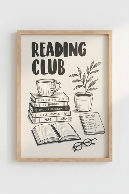 Bookish Wall Art | Minimal Line, Black &amp; White, Living Room Decor