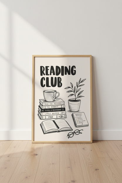 Bookish Wall Art | Minimal Line, Black &amp; White, Living Room Decor