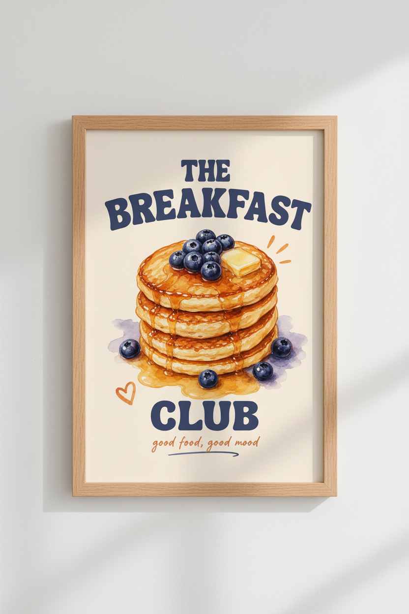 The Breakfast Club Pancake Wall Art Print | Kitchen Decor | Cozy Watercolor Poster