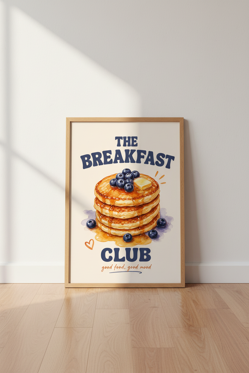 The Breakfast Club Pancake Wall Art Print | Kitchen Decor | Cozy Watercolor Poster