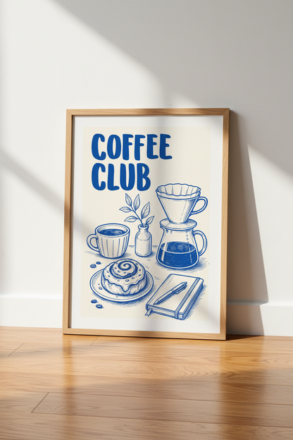 Coffee Cup Wall Art | Minimalist Blue Decor, Kitchen Print