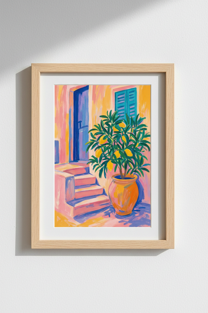 Italian Lemon Art Print | Mediterranean Coastal Decor | Colorful Citus Poster