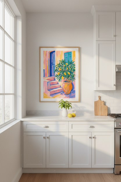 Italian Lemon Art Print | Mediterranean Coastal Decor | Colorful Citus Poster