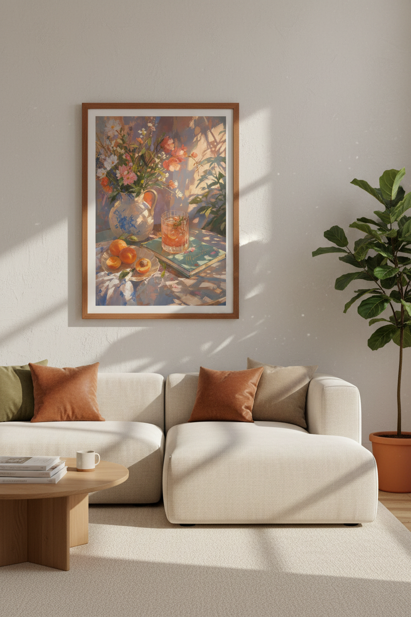 Summer Still Life Floral Art | Sun-Drenched Impressionist Poster, Kitchen Wall Decor