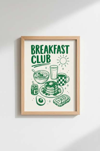 Breakfast Wall Art | Retro Emerald Illustration, Kitchen Decor | Cozy Morning Poster