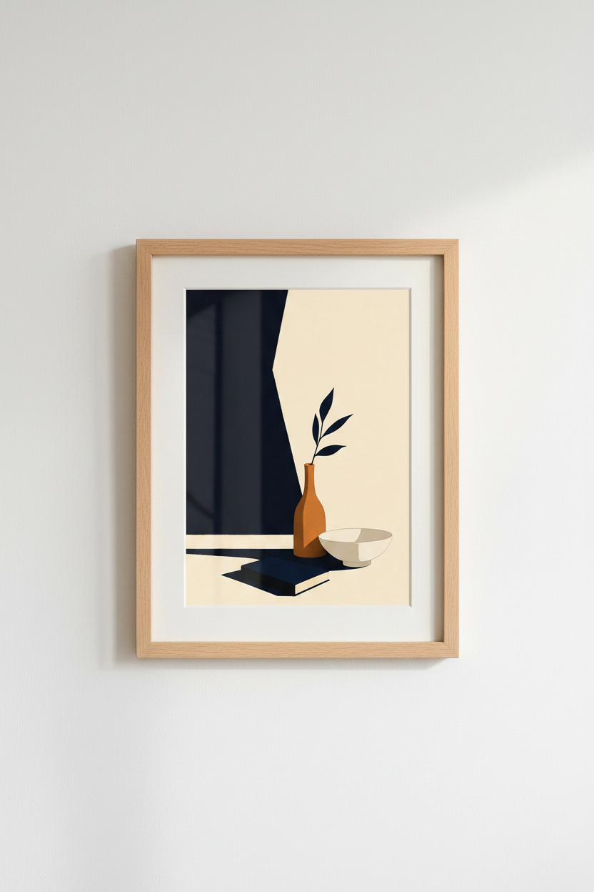 Geometric still life | Minimalist navy &amp; cream, living room decor poster