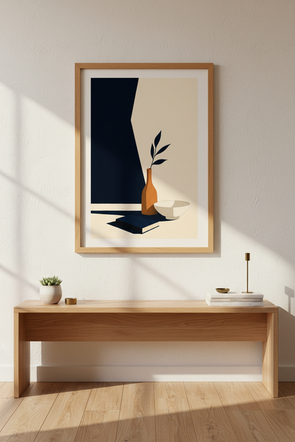 Geometric still life | Minimalist navy &amp; cream, living room decor poster