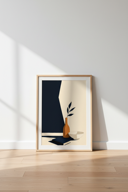 Geometric still life | Minimalist navy &amp; cream, living room decor poster