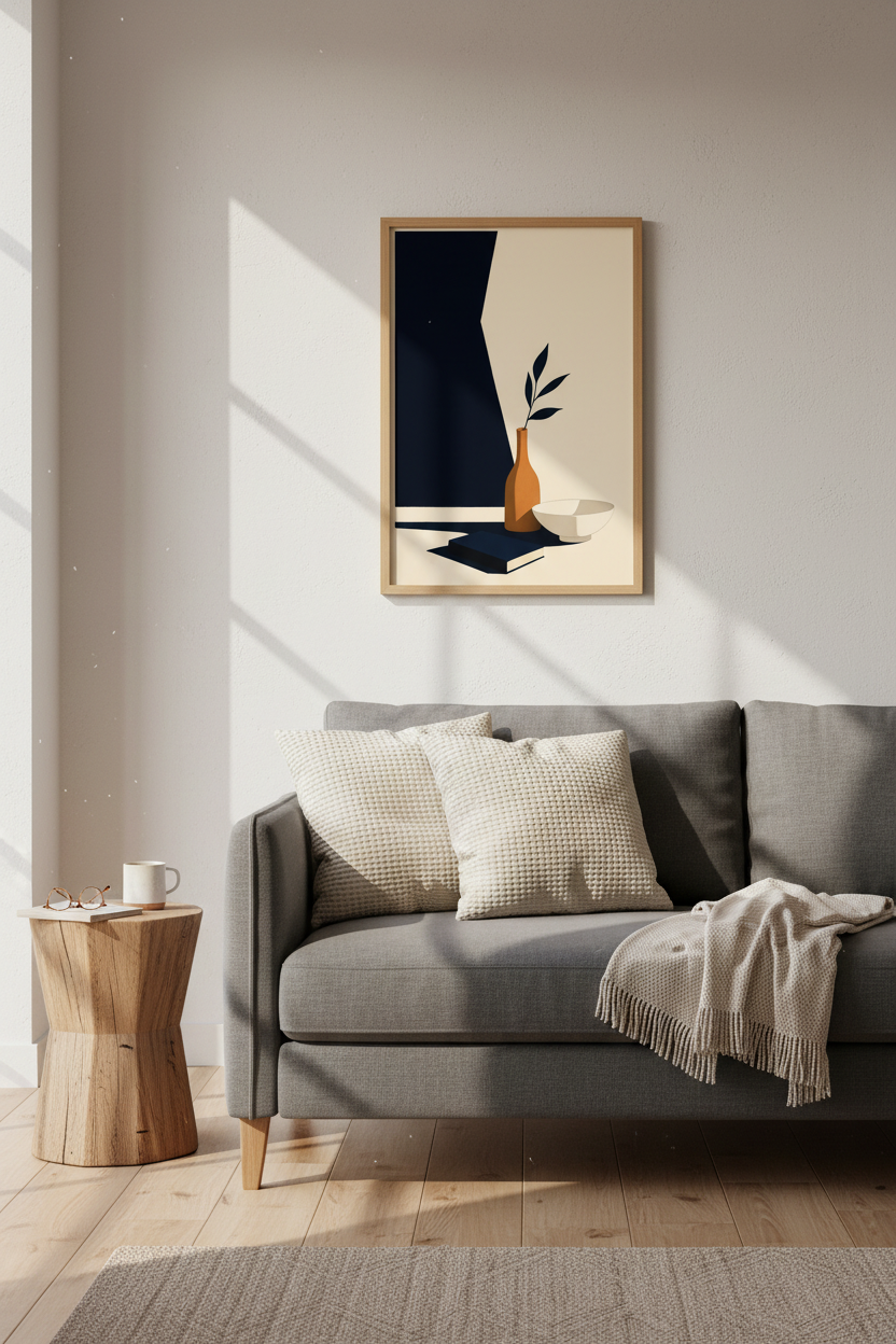 Geometric still life | Minimalist navy &amp; cream, living room decor poster