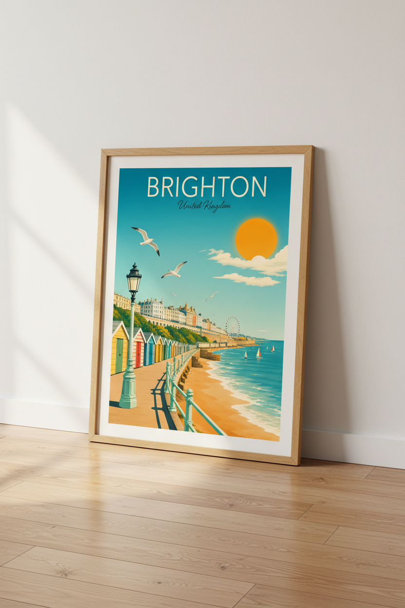 Brighton United Kingdom Travel Poster | Vintage Coastal Wall Art | Beach House Decor Print