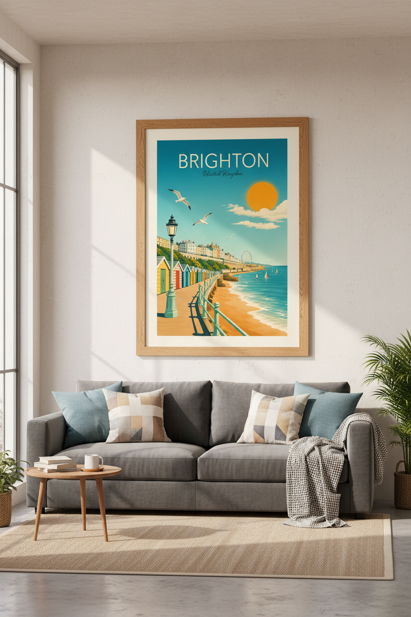 Brighton United Kingdom Travel Poster | Vintage Coastal Wall Art | Beach House Decor Print