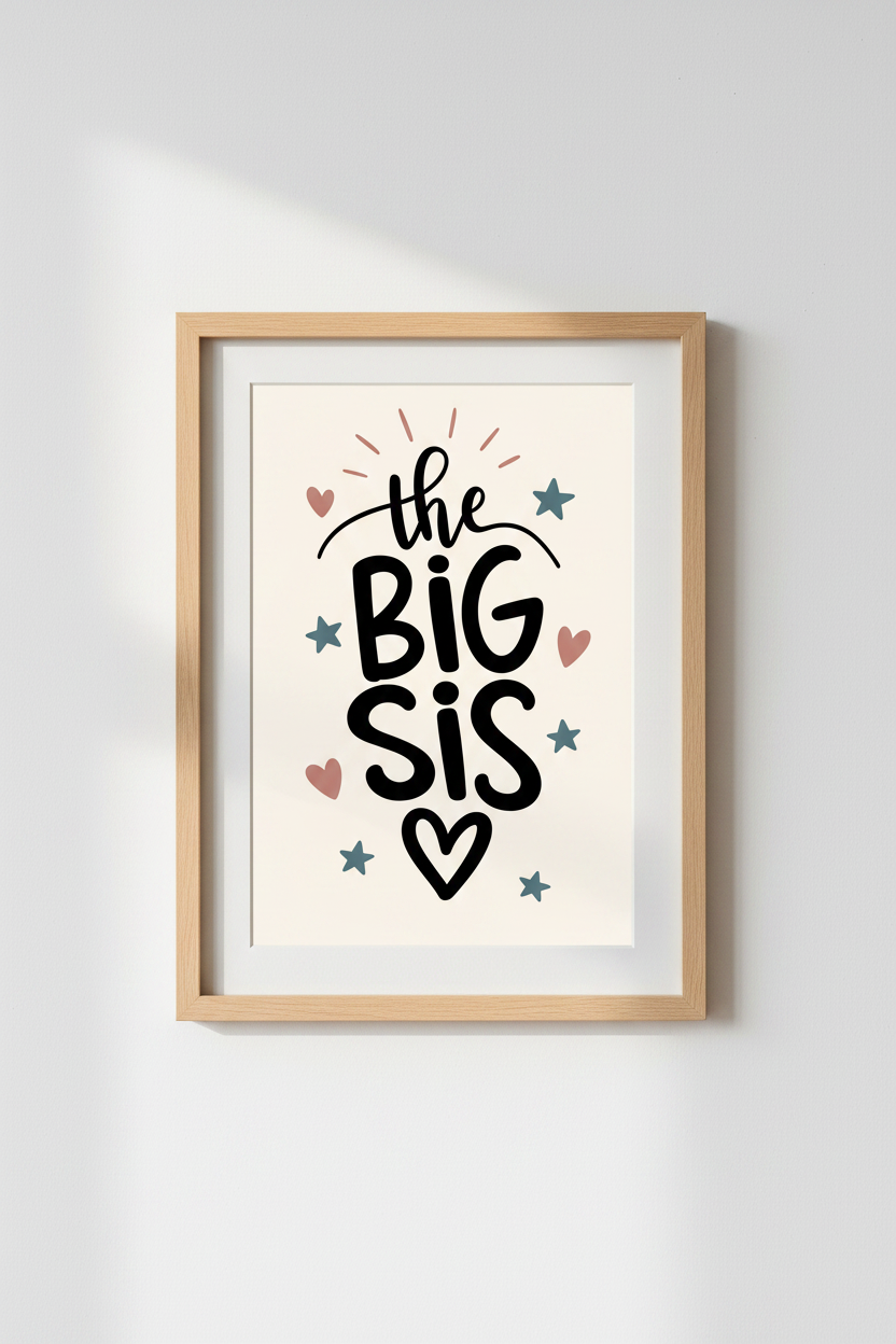The Big Sis Wall Art Print | Nursery Decor | Boho Hearts &amp; Stars Poster