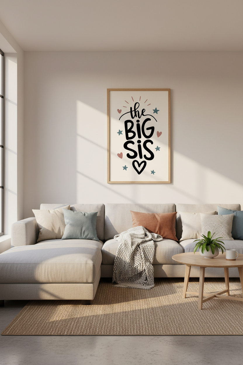 The Big Sis Wall Art Print | Nursery Decor | Boho Hearts &amp; Stars Poster