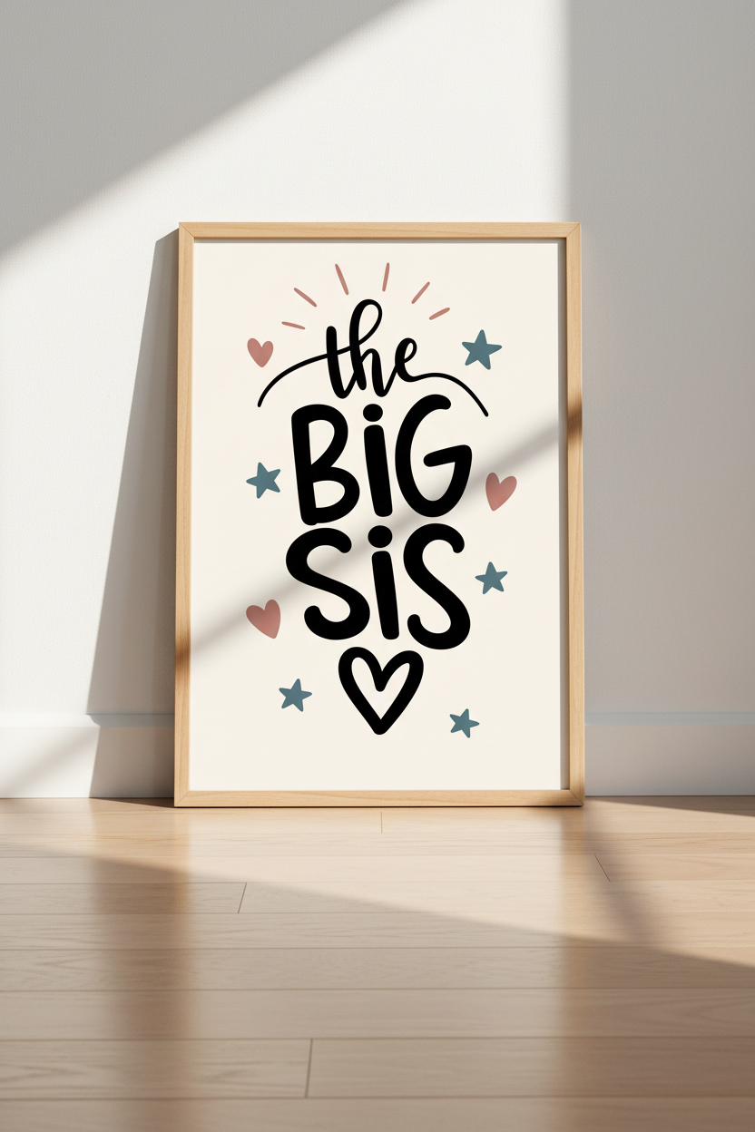 The Big Sis Wall Art Print | Nursery Decor | Boho Hearts &amp; Stars Poster