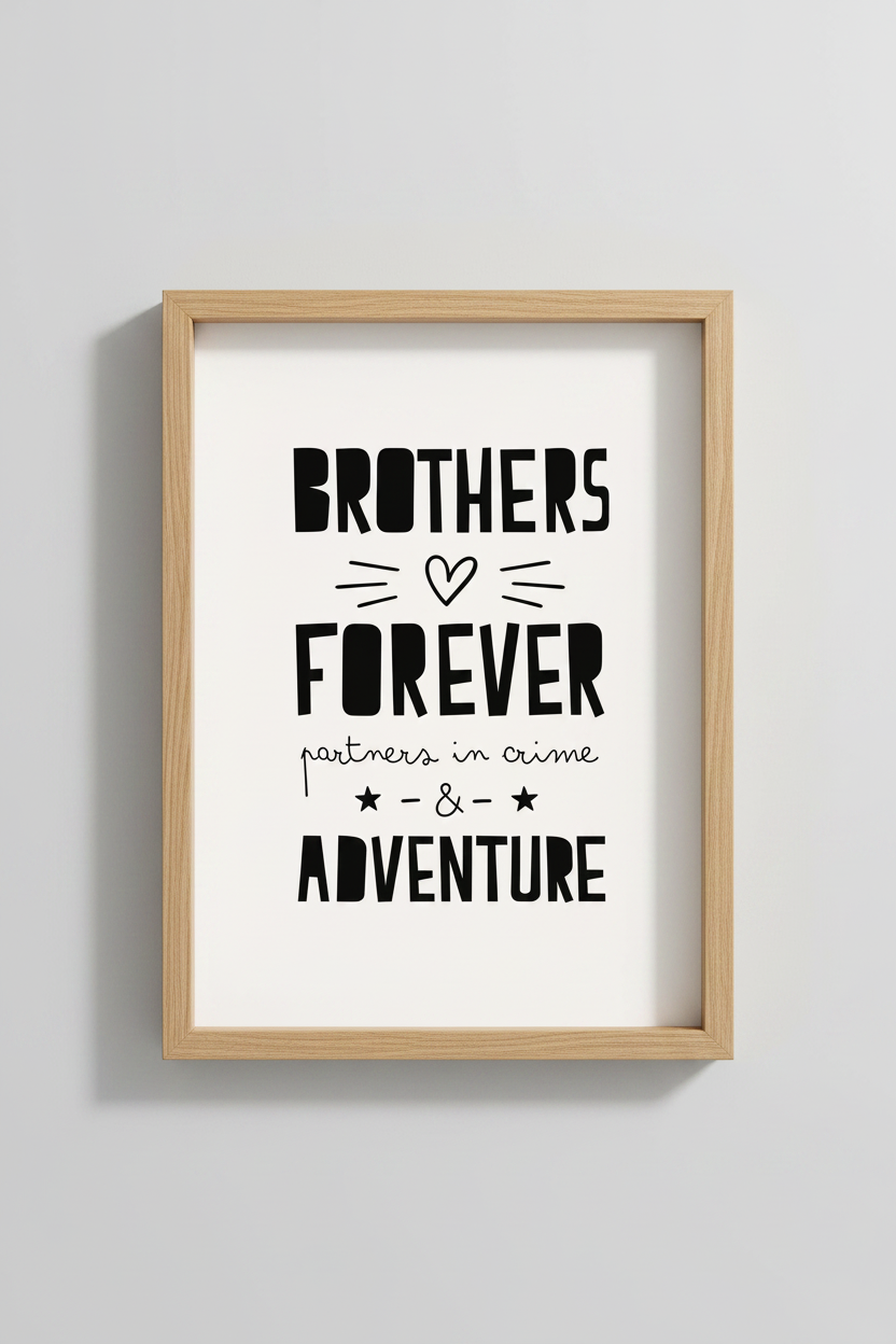Brothers Wall Art | Bold Black &amp; White, Modern Living Room Decor | Minimalist Poster