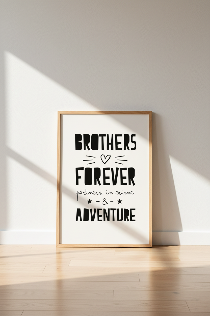Brothers Wall Art | Bold Black &amp; White, Modern Living Room Decor | Minimalist Poster