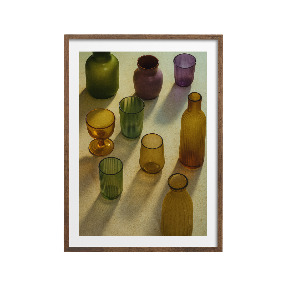 Glass Vessels Still Life Print - Colorful Minimalist Kitchen Wall Art